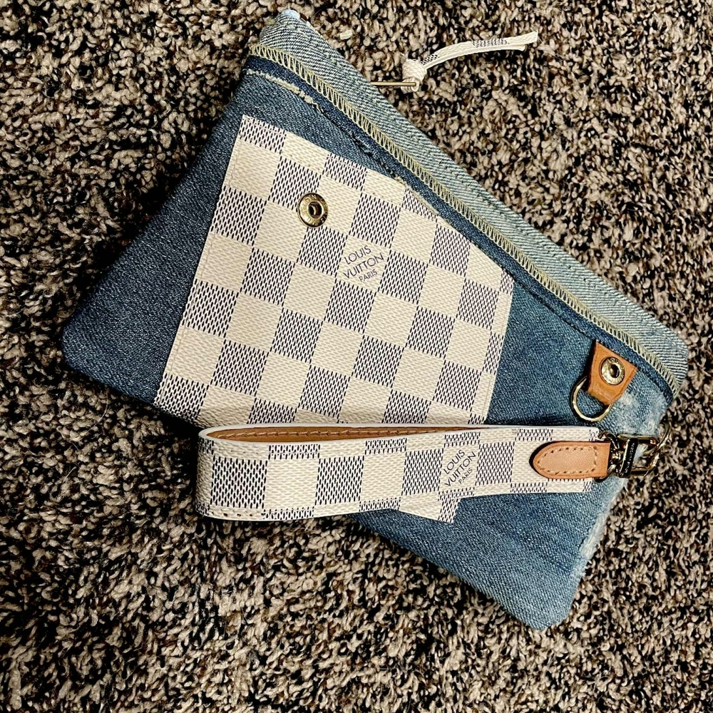 ❌Sold❌Upcycled Lg Denim Wristlet Made W Authentic Louis Vuitton Materials